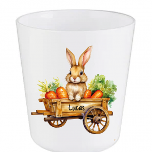 Gobelet Pâques personnalisé enfant – Gobelet lapin avec prénom – Cadeau Pâques enfant – Verre enfant incassable – Gobelet chasse aux œufs