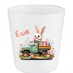 Gobelet Pâques personnalisé enfant – Gobelet lapin camion avec prénom – Cadeau Pâques enfant – Verre enfant incassable