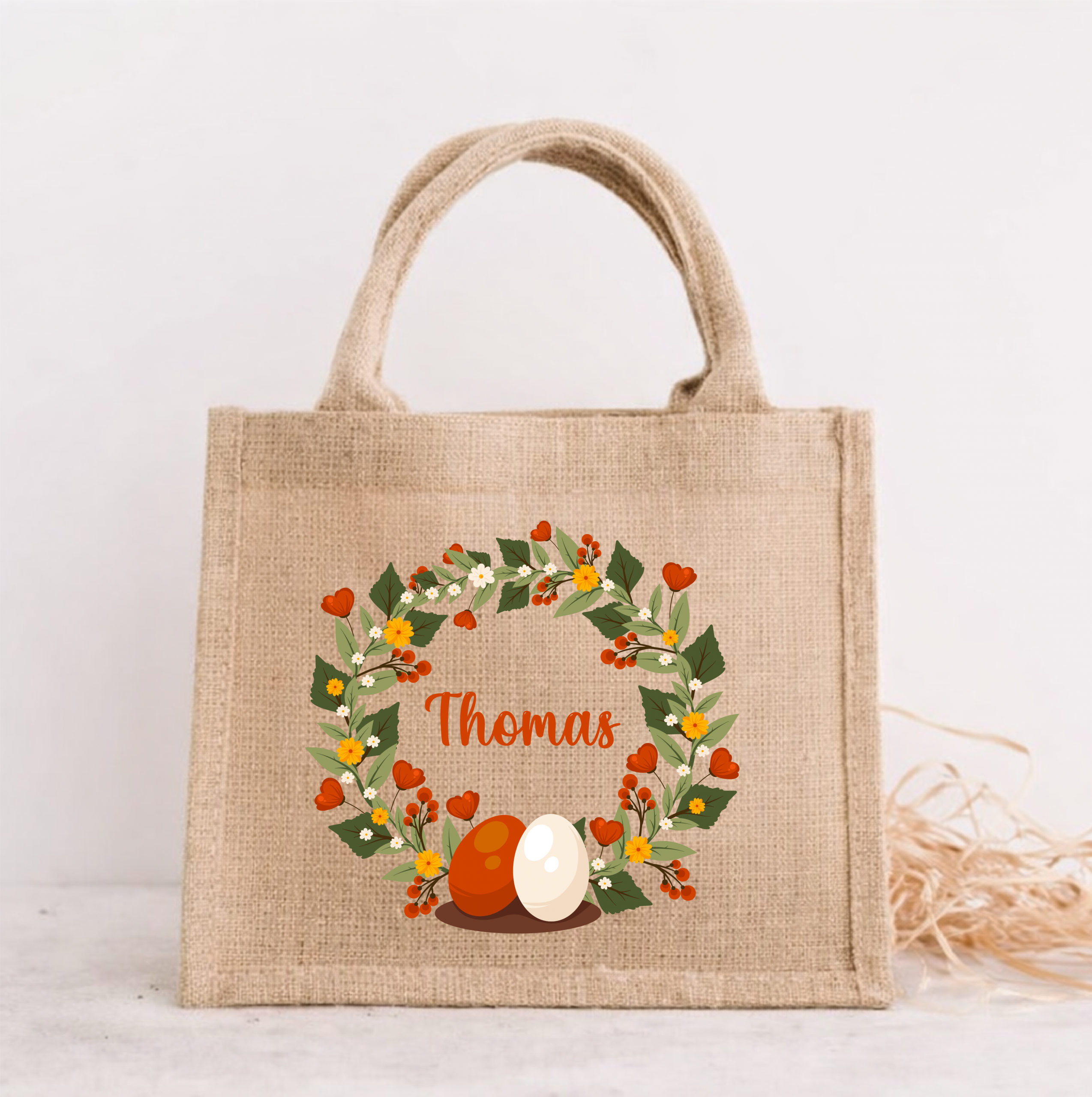 Sac de Pâques personnalisé prénom – Panier chasse aux œufs enfant – Sac jute Pâques personnalisé – Panier Pâques enfant – Sac œufs de Pâques