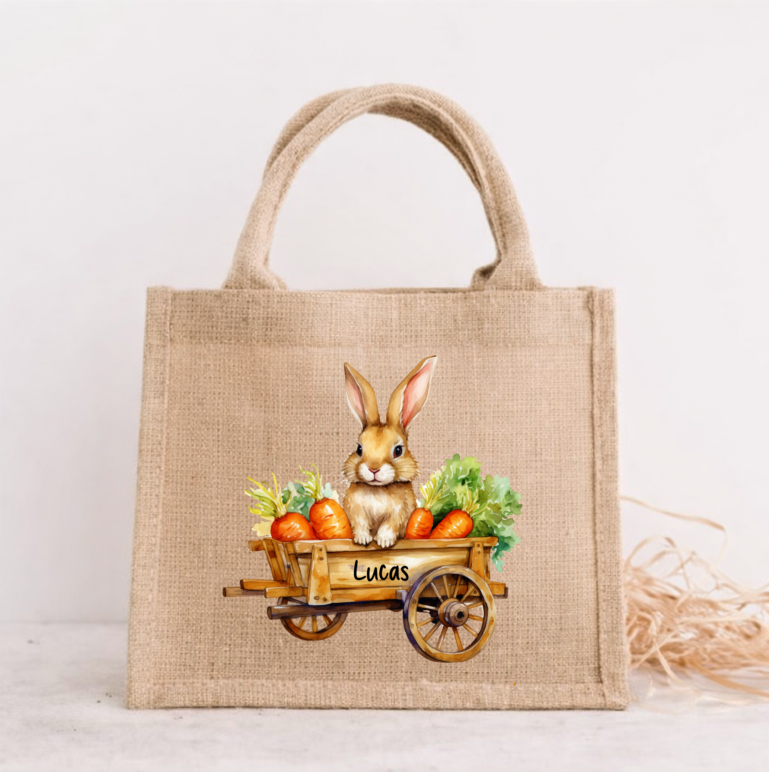 Sac de Pâques personnalisé enfant lapin – Panier chasse aux œufs avec prénom – Sac jute Pâques enfant – Sac lapin personnalisé