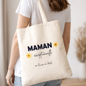 Tote bag maman exceptionnelle personnalisé, sac maman prénom enfant, cadeau fête des mères maman, sac coton personnalisé maman