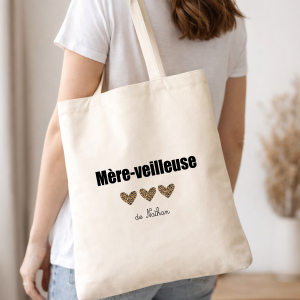 Tote bag mère veilleuse personnalisé, sac maman prénom enfant, cadeau fête des mères maman, sac coton personnalisé maman, sac shopping