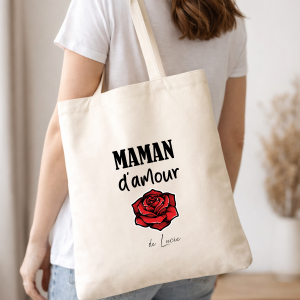 Tote bag maman d'amour personnalisé, sac maman prénom enfant, cadeau fête des mères maman, tote bag coton personnalisé maman