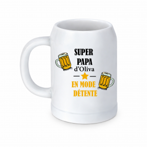 Chope bière papa personnalisée 500 ml – Cadeau fête des pères original – Super papa en mode détente – Cadeau papa humour avec prénom