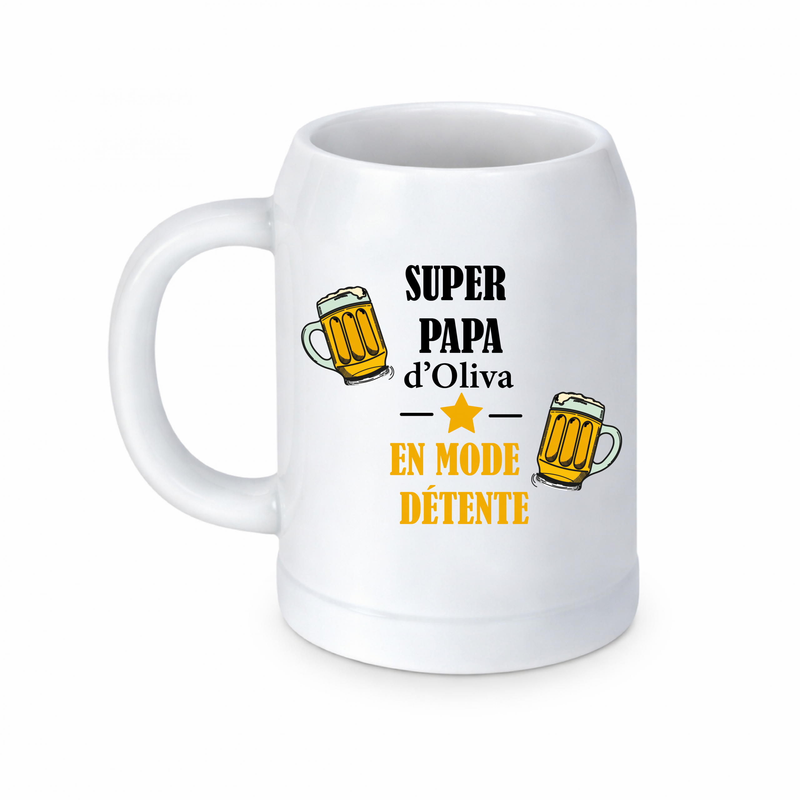 Chope bière papa personnalisée 500 ml – Cadeau fête des pères original – Super papa en mode détente – Cadeau papa humour avec prénom