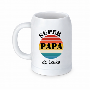 Chope bière papa personnalisée 500 ml – Cadeau fête des pères original – Super papa vintage rétro – Cadeau papa avec prénom enfant