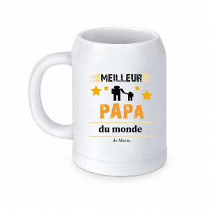 Chope bière meilleur papa du monde personnalisée 500 ml – Cadeau fête des pères avec prénom enfant – Cadeau papa original et touchant