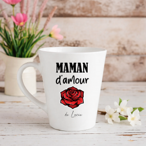 Mug Conique Maman d'amour personnalisé | Cadeau Fête des Mères | Tasse maman avec prénom enfant | Mug maman personnalisé | Cadeau maman