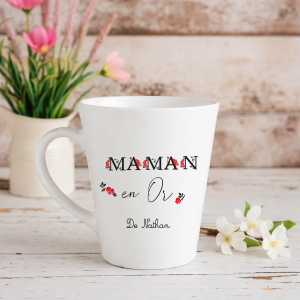 Mug Conique Maman en Or personnalisé | Cadeau Fête des Mères | Tasse maman avec prénom enfant | Mug maman personnalisé | Cadeau maman