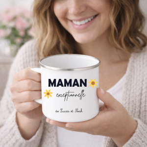 Mug émaillé personnalisé maman exceptionnelle - tasse 275ml - cadeau fête des mères - prénom maman - mug personnalisé
