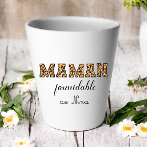 Cache-pot Maman formidable personnalisé avec prénom – Cadeau fête des mères – Pot de fleur céramique blanc – Cadeau maman