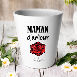 Cache-pot Maman d’amour personnalisé avec prénom – Cadeau fête des mères – Pot de fleur céramique blanc – Cadeau maman plante