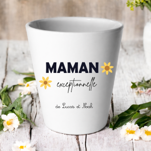 Cache-pot Maman exceptionnelle personnalisé avec prénoms – Cadeau fête des mères – Pot de fleur céramique blanc – Cadeau maman