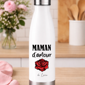 Gourde personnalisée maman d'amour - bouteille isotherme inox 750ml - cadeau fête des mères - prénom maman