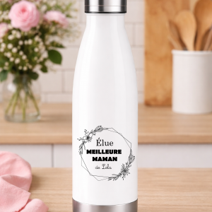 Gourde personnalisée élue meilleure maman - bouteille isotherme inox 750ml - cadeau fête des mères - prénom maman