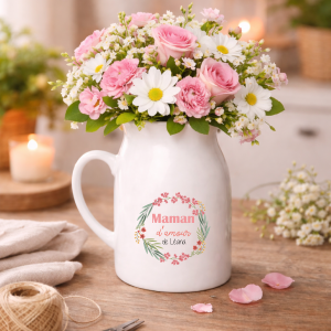 Pot à lait Mamie d’amour personnalisé | Cadeau Fête des Mamies | Cœur léopard | Cadeau mamie avec prénoms | Pot à lait céramique 450 ml