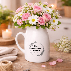Pot à lait personnalisé élue meilleure maman - pichet céramique 450ml - cadeau fête des mères - prénom maman