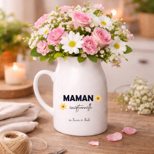 Pot à lait personnalisé maman exceptionnelle - pichet céramique 450ml - cadeau fête des mères - prénom maman fleuri