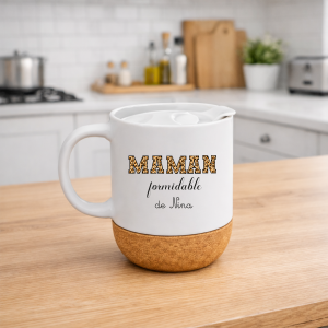 Mug maman formidable personnalisé avec prénom, tasse maman cadeau fête des mères, mug maman couvercle liège 330 ml