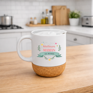 Mug maman personnalisé avec prénom, tasse maman d'amour cadeau fête des mères, mug maman couvercle liège personnalisé
