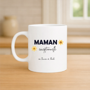 Mug personnalisé Maman exceptionnelle 320 ml – Cadeau fête des mères personnalisé avec prénoms – Tasse maman fleurs – Idée cadeau maman