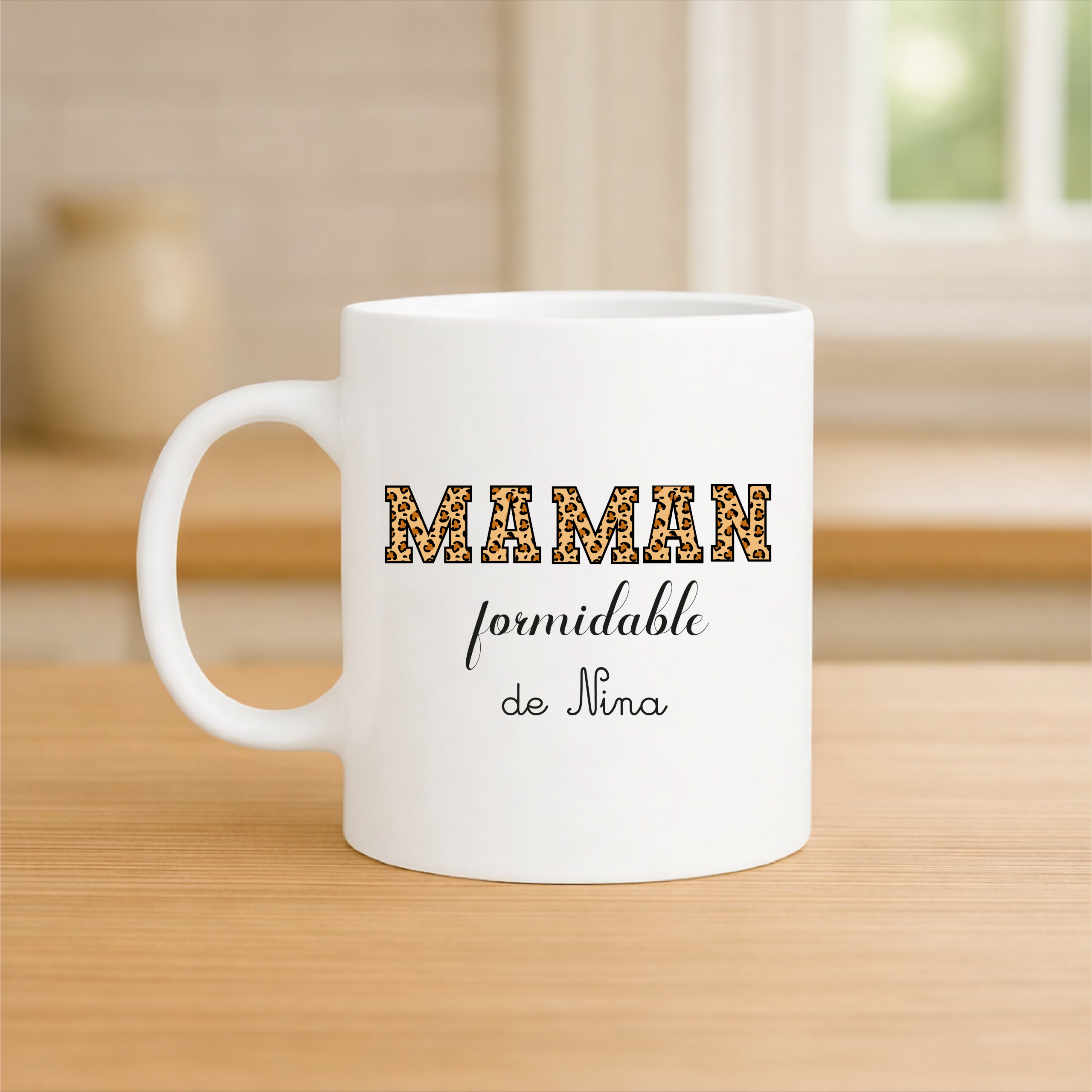 Mug maman personnalisé léopard 320 ml – Tasse Maman formidable avec prénom – Cadeau fête des mères original – Mug tendance léopard