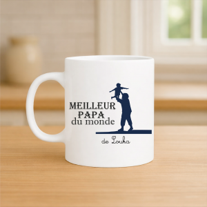 Mug meilleur papa du monde personnalisé 320 ml – Cadeau fête des pères avec prénom enfant – Tasse papa émotion – Cadeau papa unique