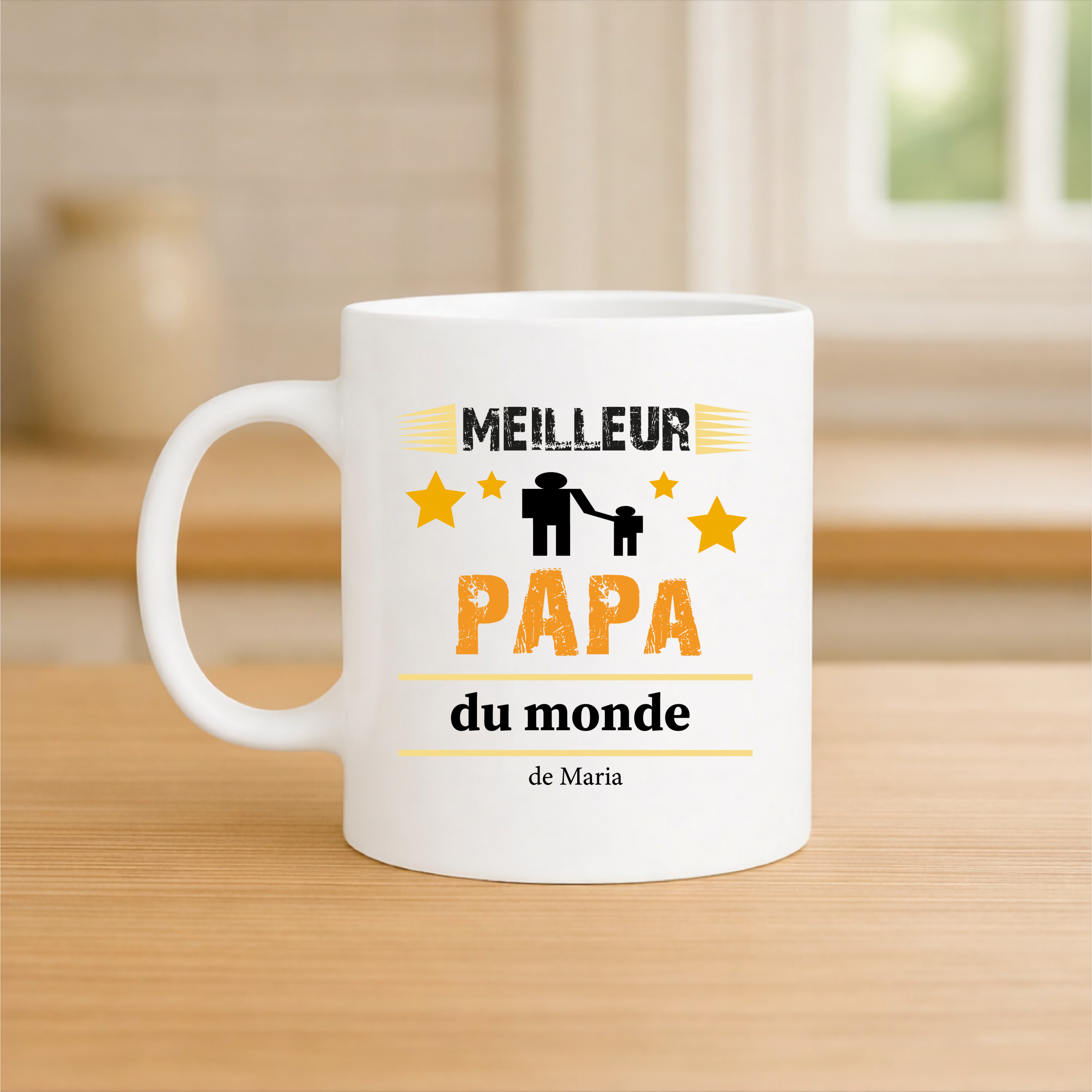 Mug meilleur papa du monde personnalisé 320 ml – Cadeau fête des pères original – Tasse papa avec prénom enfant – Mug papa étoile