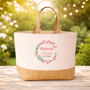 Sac cabas maman personnalisé, cadeau fête des mères maman, sac maman d’amour prénom enfant, sac cabas personnalisé maman, grand sac shopping