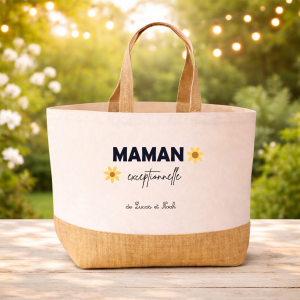 Sac cabas maman personnalisé, cadeau fête des mères maman exceptionnelle, sac prénom enfant, sac cabas personnalisé maman, sac shopping