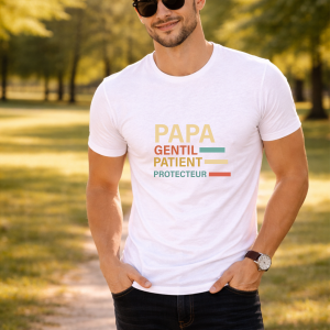 T-shirt Papa Personnalisé Mots – Tee Shirt Homme Personnalisable Gentil Patient Protecteur – Cadeau Fête des Pères – Idée Cadeau Papa Unique