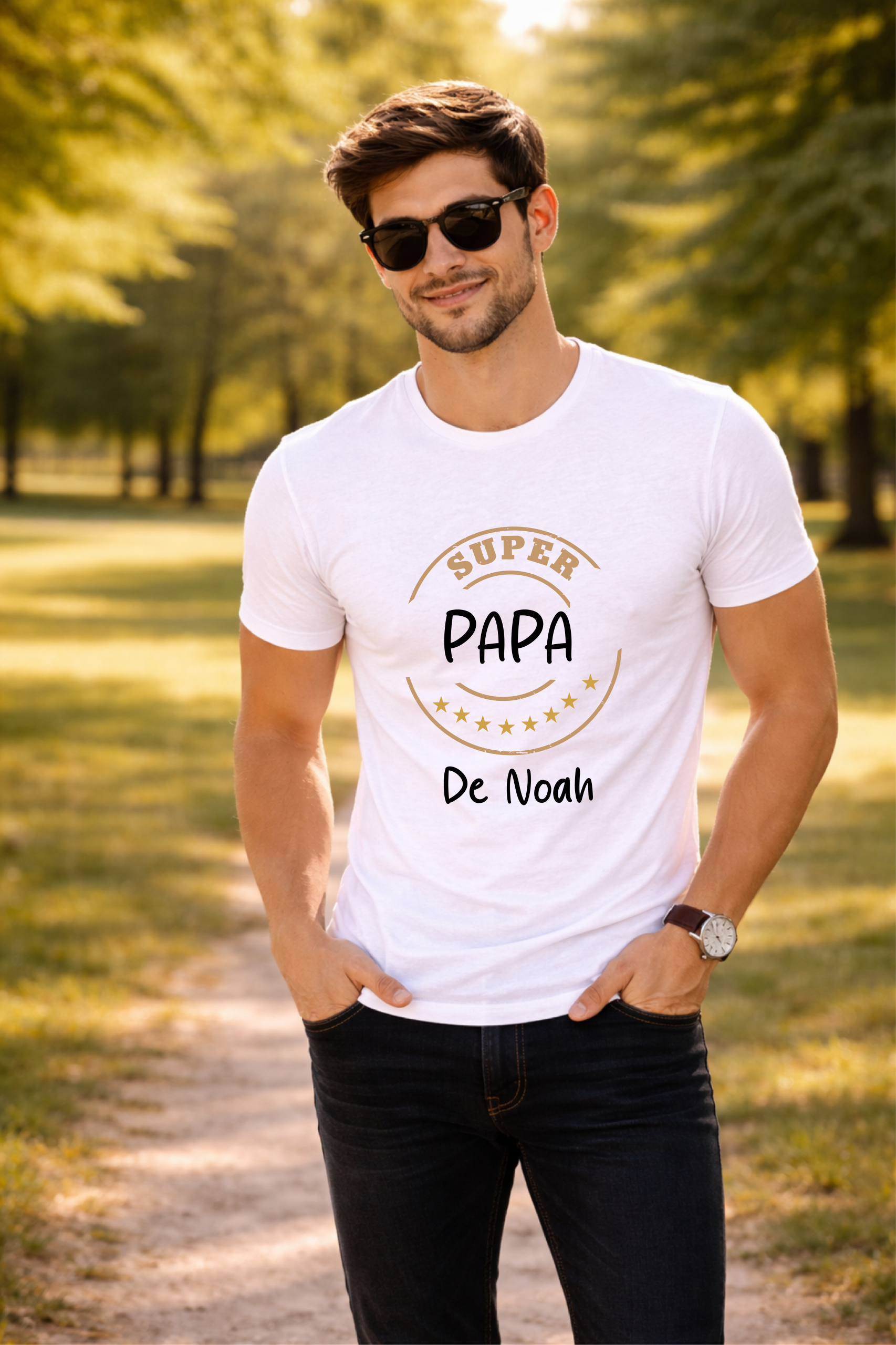 T-shirt Papa Personnalisé – Super Papa avec Prénom Enfant – Cadeau Fête des Pères – Tee Shirt Homme Blanc Coton – Idée Cadeau Papa Original