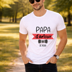 T-shirt Papa d’Amour Personnalisé – Tee Shirt Homme avec Prénom Enfant – Cadeau Fête des Pères – Idée Cadeau Papa Original