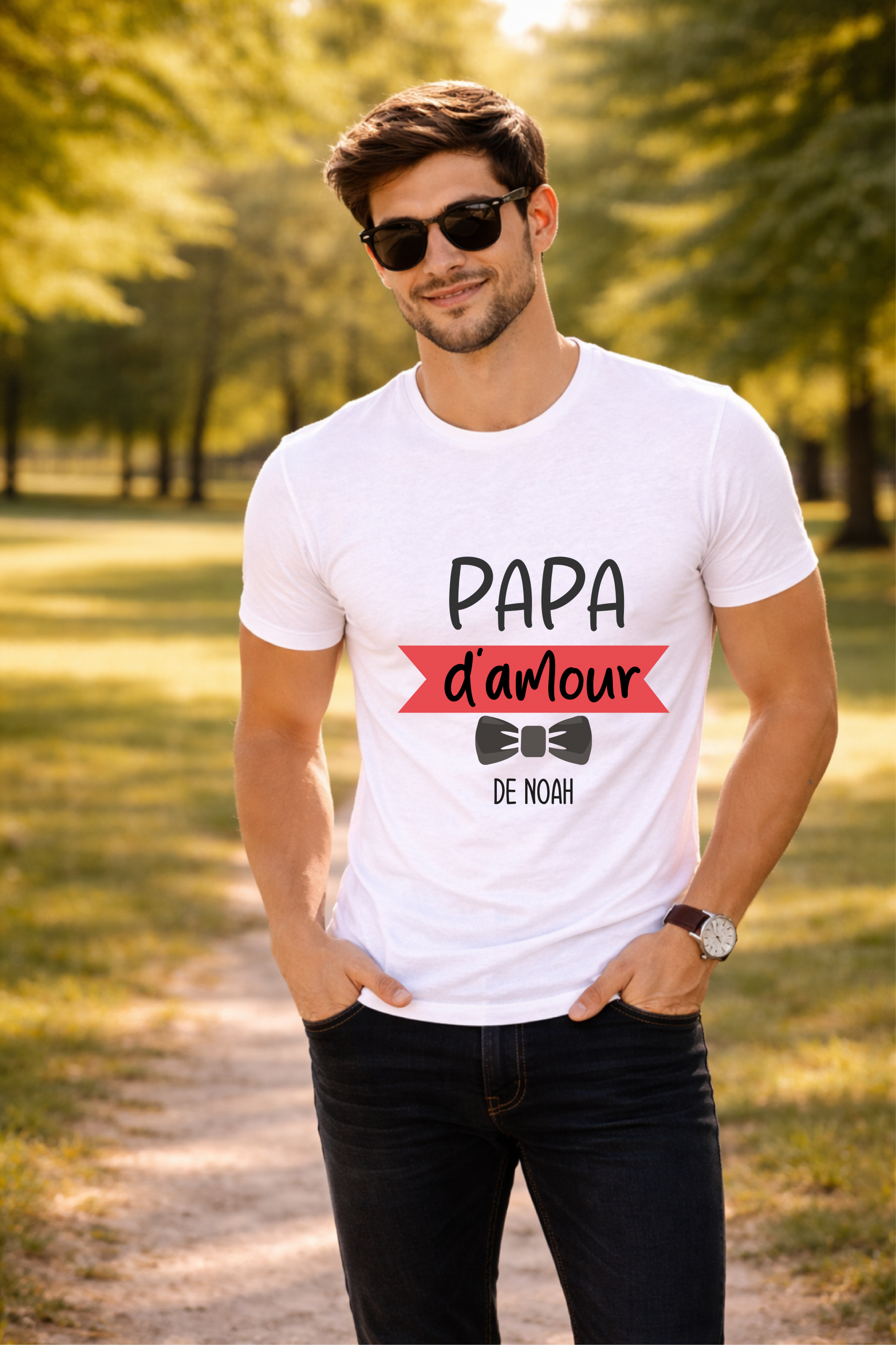 T-shirt Papa d’Amour Personnalisé – Tee Shirt Homme avec Prénom Enfant – Cadeau Fête des Pères – Idée Cadeau Papa Original