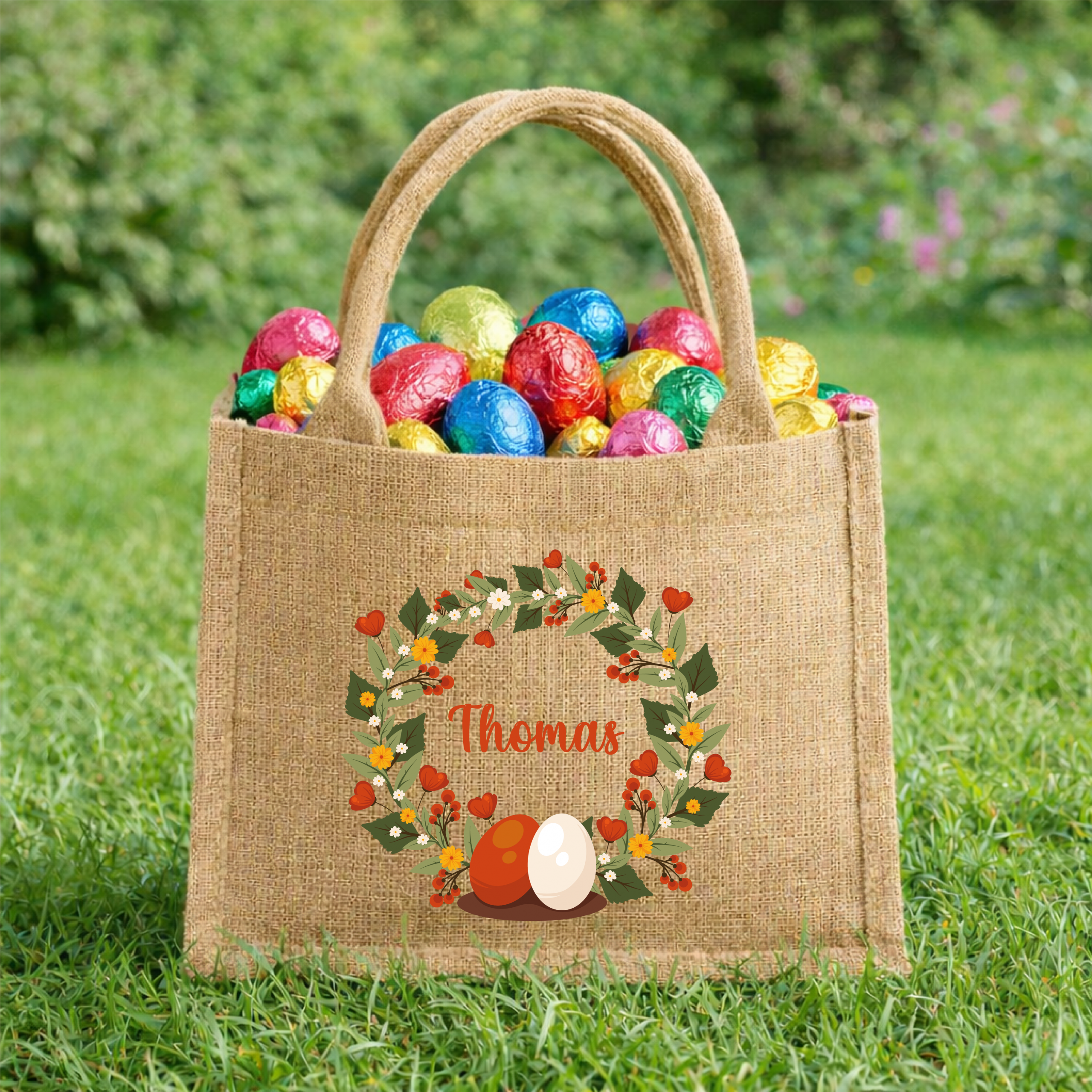 Sac de Pâques personnalisé prénom – Panier chasse aux œufs enfant – Sac jute Pâques personnalisé – Panier Pâques enfant – Sac œufs de Pâques – Image 2