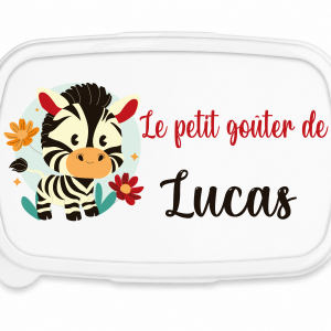 Boite à goûter personnalisée enfant prénom zèbre, lunch box enfant personnalisée, boite repas école maternelle, boite crèche, cadeau rentrée