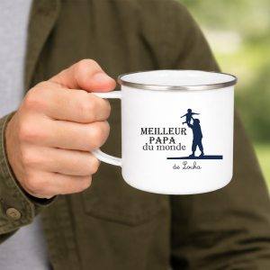 Mug Papa Émaillé Personnalisé – Meilleur Papa du Monde – Cadeau Fête des Pères – Tasse Papa avec Prénom Enfant