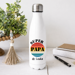 Gourde Papa Personnalisée 750 ml – Super Papa Vintage avec Prénom – Cadeau Fête des Pères – Bouteille Inox – Idée Cadeau Papa
