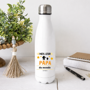 Gourde Meilleur Papa du Monde Personnalisée 750 ml – Bouteille Inox avec Prénom – Cadeau Fête des Pères – Idée Cadeau Homme Originale