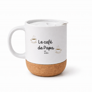 Mug Café Papa Personnalisé avec Prénom – Tasse Papa Couvercle Liège – Cadeau Fête des Pères – Mug Papa Original
