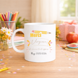 Mug ATSEM personnalisé merci fin d’année scolaire, cadeau ATSEM avec prénom et année, tasse école 320 ml