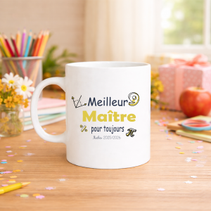 Mug maître personnalisé fin d’année scolaire, cadeau meilleur maître pour toujours avec prénom et année, tasse école 320 ml