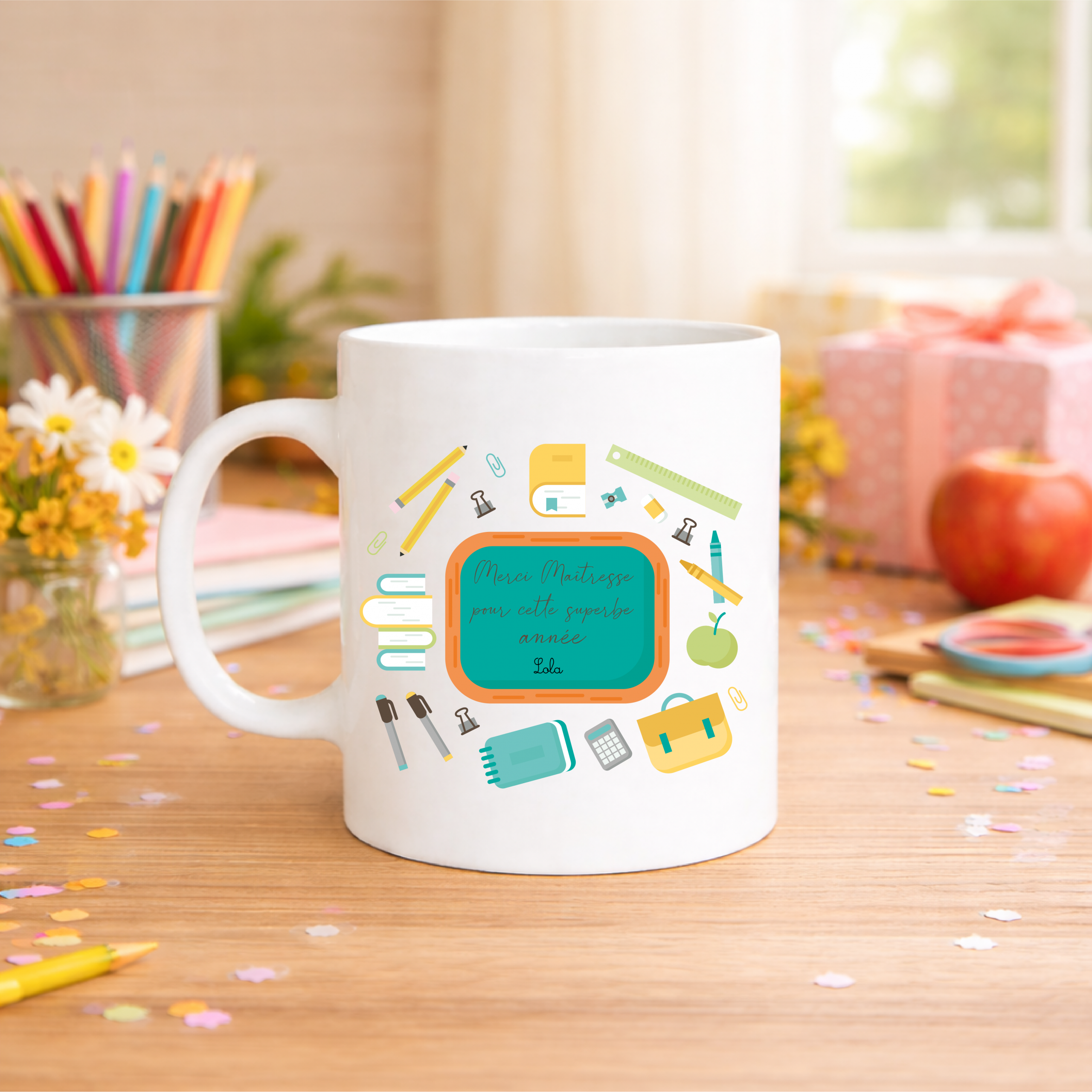 Mug personnalisé maîtresse merci fin d’année scolaire, tasse école avec prénom, cadeau maîtresse original 320 ml
