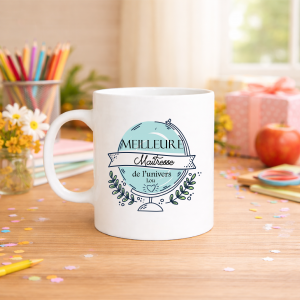 Mug maîtresse personnalisé fin d’année scolaire, cadeau merci maîtresse original avec prénom, tasse école 320 ml