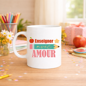 Mug enseignant avec amour personnalisé fin d’année scolaire, cadeau maître maîtresse professeur, tasse école 320 ml