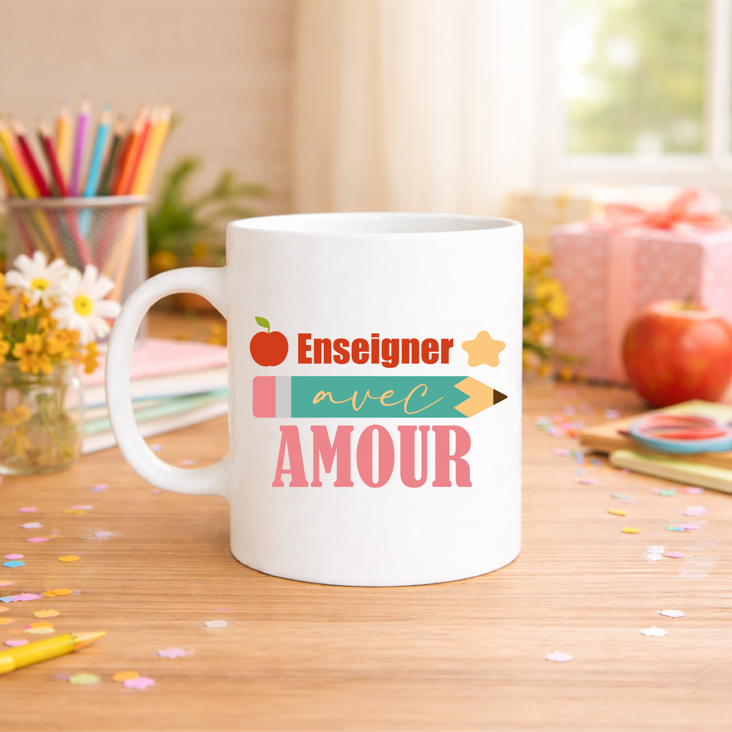 Mug enseignant avec amour personnalisé fin d’année scolaire, cadeau maître maîtresse professeur, tasse école 320 ml