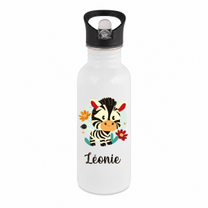 Gourde enfant personnalisée prénom zèbre, gourde paille 600 ml enfant, gourde école personnalisée, gourde maternelle, cadeau rentrée enfant