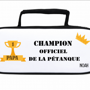Trousse Pétanque Papa Personnalisée – Champion Officiel de la Pétanque – Cadeau Fête des Pères – Trousse Boules Pétanque avec Prénom