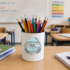 Pot à crayons maître personnalisé cadeau fin d’année scolaire, meilleur maître de l’univers, pot stylos école 325 ml