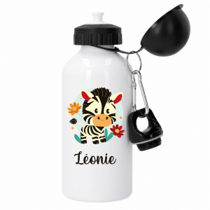 Gourde enfant personnalisée prénom zèbre, gourde sport 500 ml aluminium, gourde école personnalisée, gourde maternelle, cadeau rentrée
